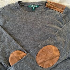 Ralph Lauren Vintage Dark Gray Long Sleeve with Elbow Patches & Shoulder Zipper